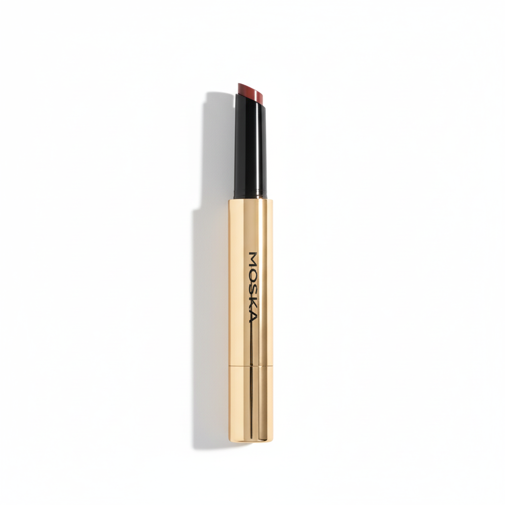 Moska Cosmetics Lipstick with gold casing and visible brand name on a white background