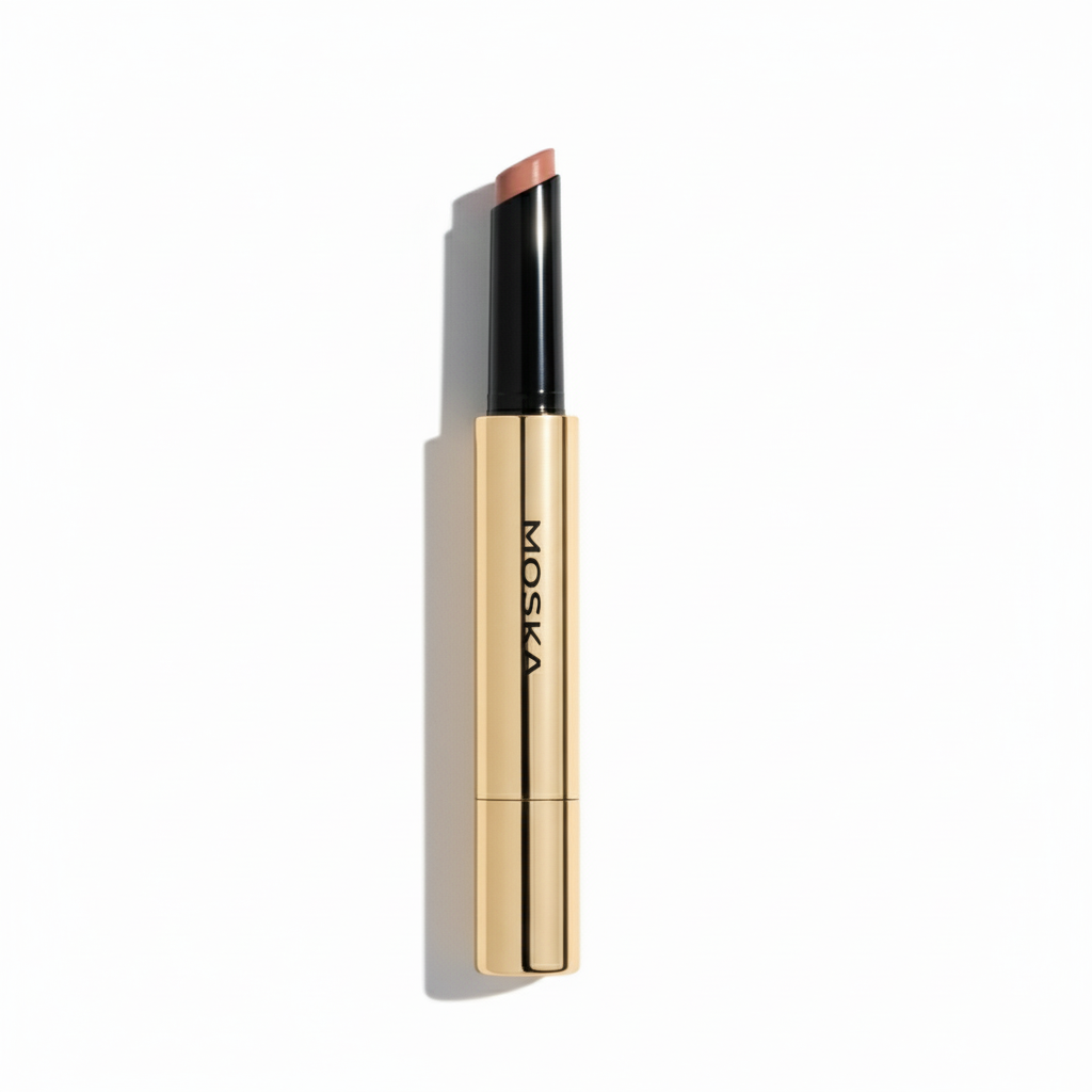 Lipstick with gold casing on a white background